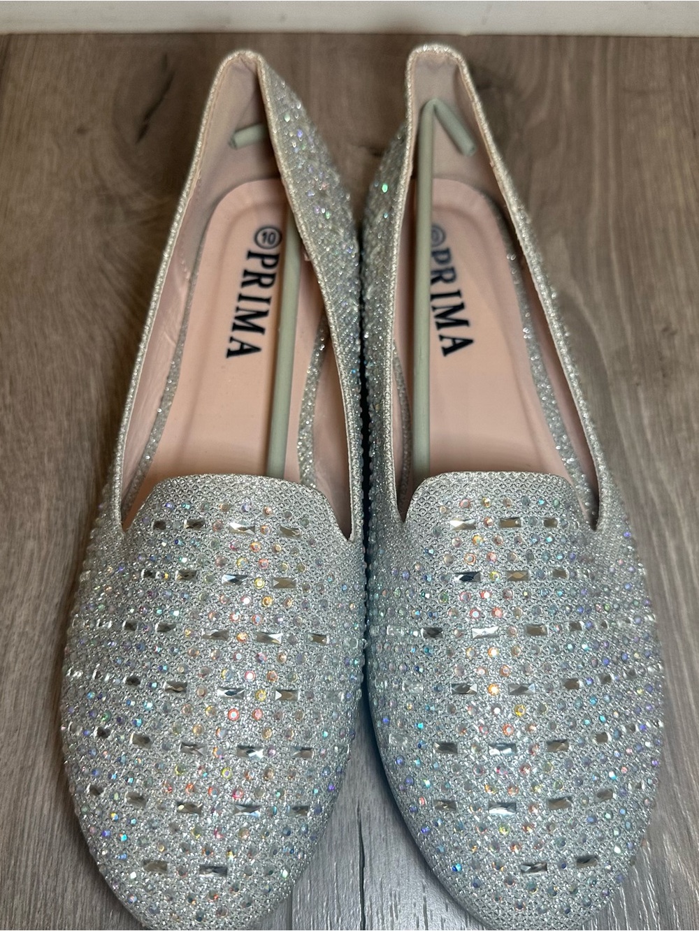 PRIMA Women’s Rhinestone Glitter Flats – Size 10